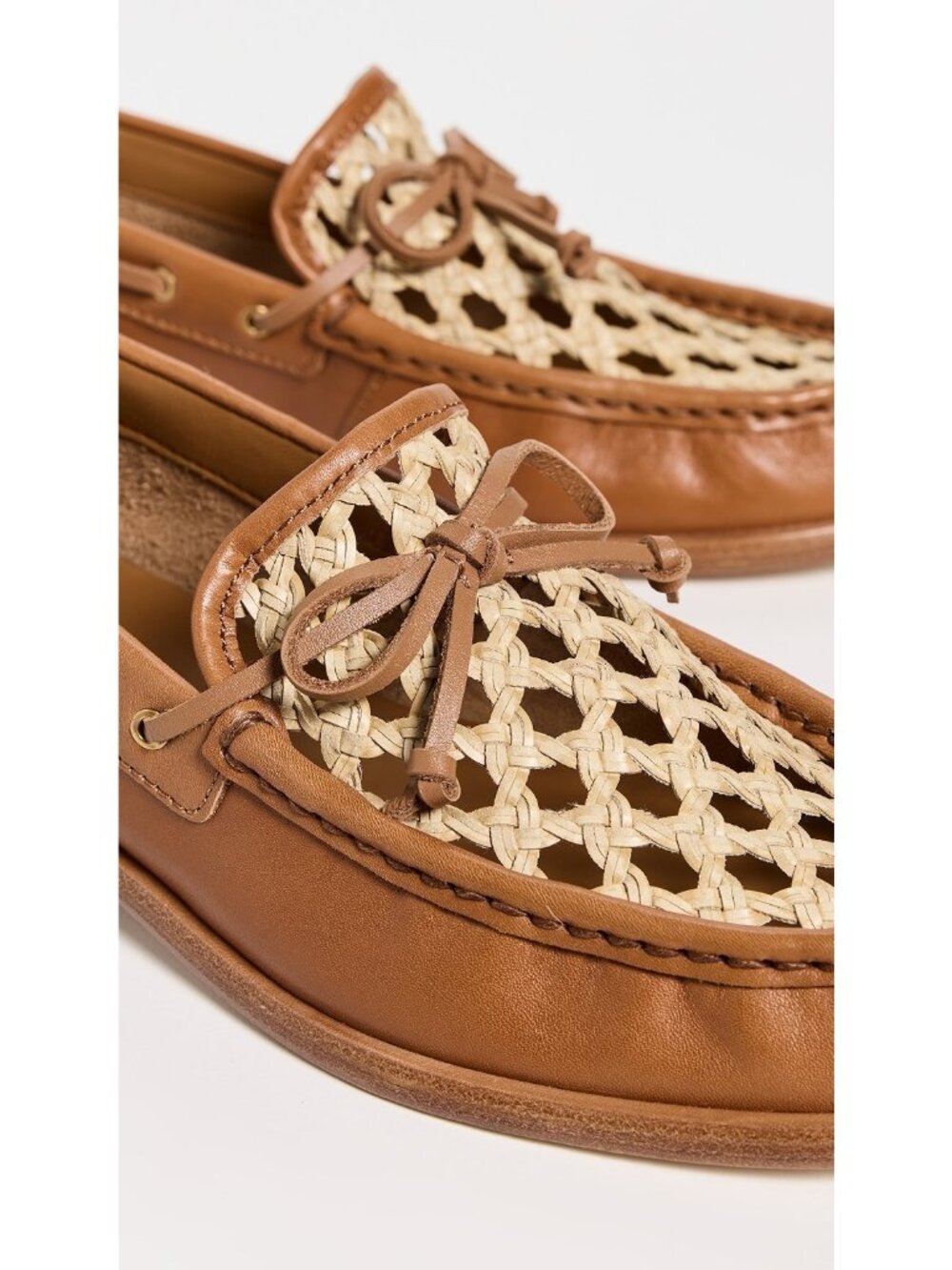 Rag & bone Carter tan brown Woven-Trim Leather Boat Shoes flats size 38